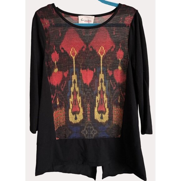 Two By Vince Camuto Geometric Print Chiffon Knit Blouse Top Shirt S - Picture 1 of 5